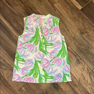Lilly Pulitzer Pink and Green Floral Blouse